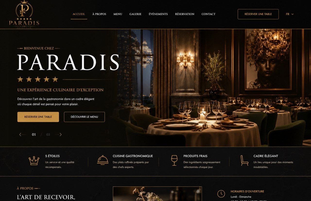 Paradis website screenshot